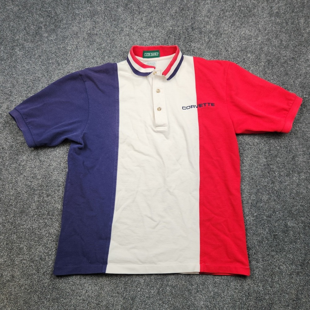 Vintage Outer‎ Banks Corvette Polo Shirt Mens Large Red White Blue Colorblock